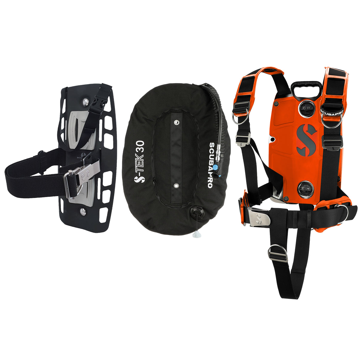 Scubapro S-TEK Donut Wing 30 + S-TEK Pro Harness SS + Single Tank Adapter + Back Shoulder Waist Pad-
