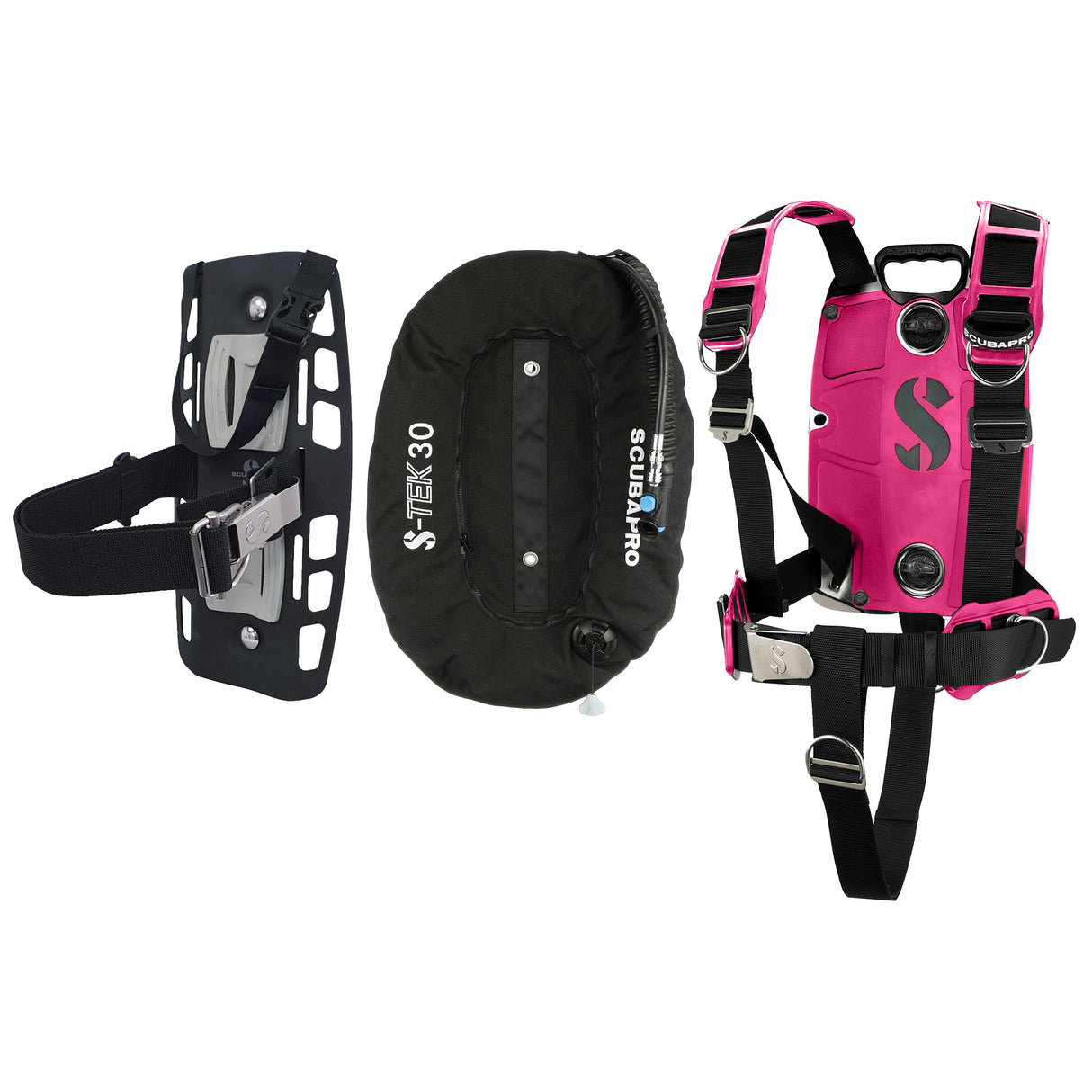 Scubapro S-TEK Donut Wing 30 + S-TEK Pro Harness SS + Single Tank Adapter + Back Shoulder Waist Pad-