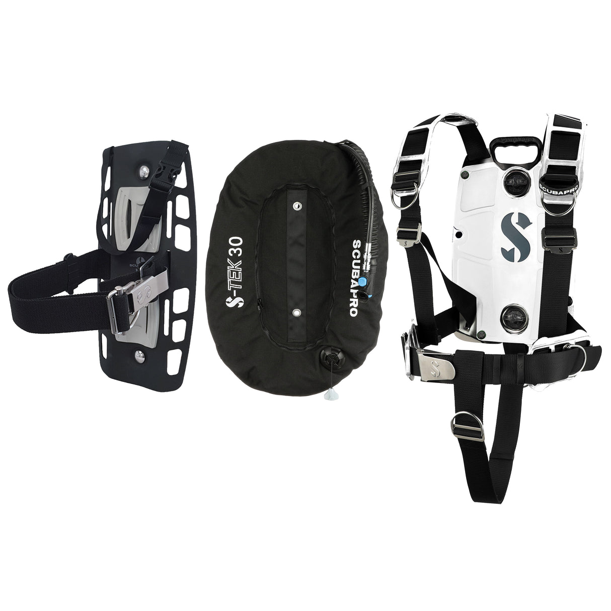 Scubapro S-TEK Donut Wing 30 + S-TEK Pro Harness SS + Single Tank Adapter + Back Shoulder Waist Pad-