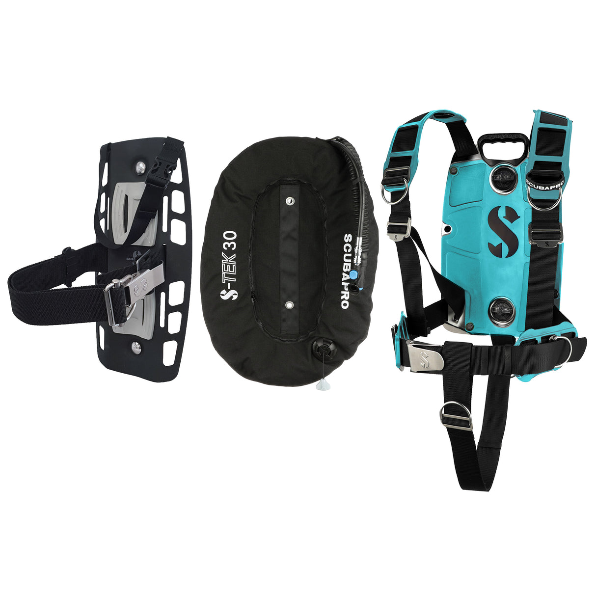 Scubapro S-TEK Donut Wing 30 + S-TEK Pro Harness SS + Single Tank Adapter + Back Shoulder Waist Pad-