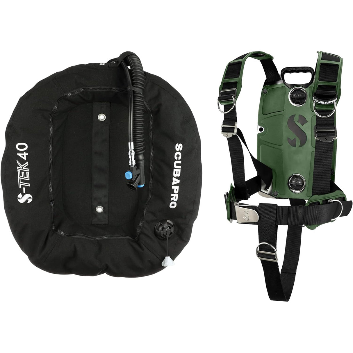 Scubapro S-TEK Donut Wing 40 + S-TEK Pro Harness SS + Back Shoulder Waist Pad-Armygreen-