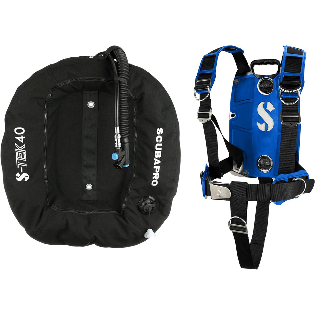 Scubapro S-TEK Donut Wing 40 + S-TEK Pro Harness SS + Back Shoulder Waist Pad-Blue-