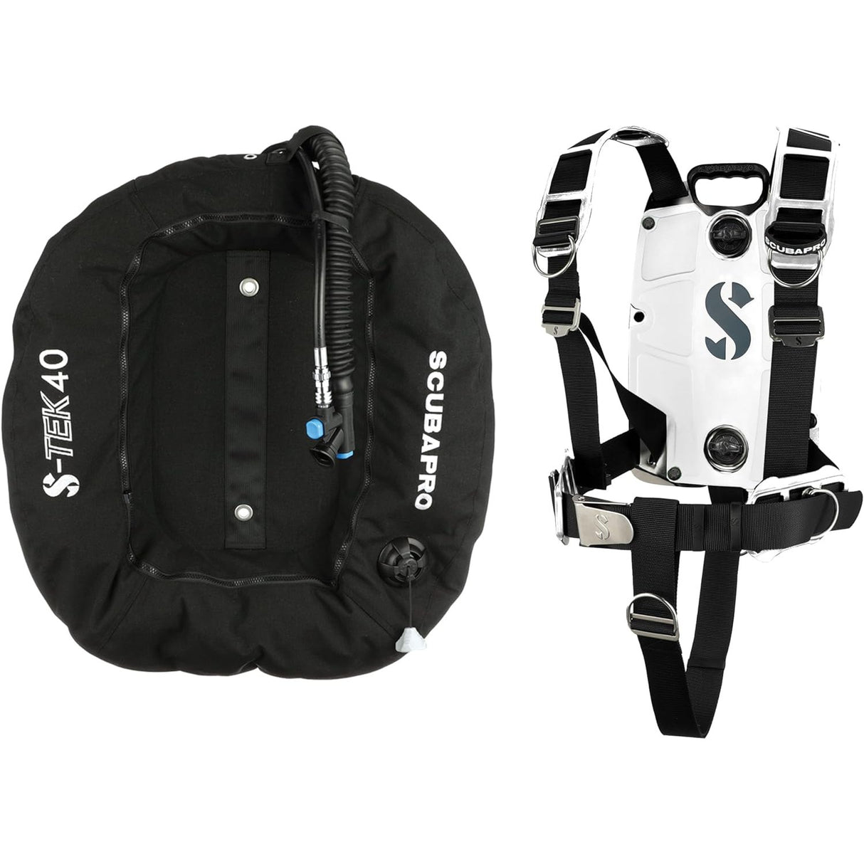 Scubapro S-TEK Donut Wing 40 + S-TEK Pro Harness SS + Back Shoulder Waist Pad-White-