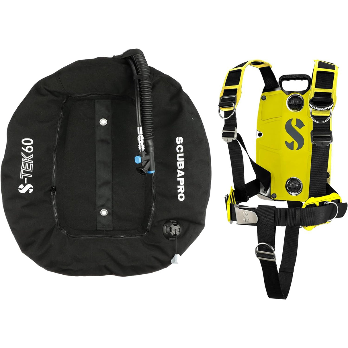Scubapro S-TEK Donut Wing 60 + S-TEK Pro Harness SS + Back Shoulder Waist Pad Armygreen-Yellow-