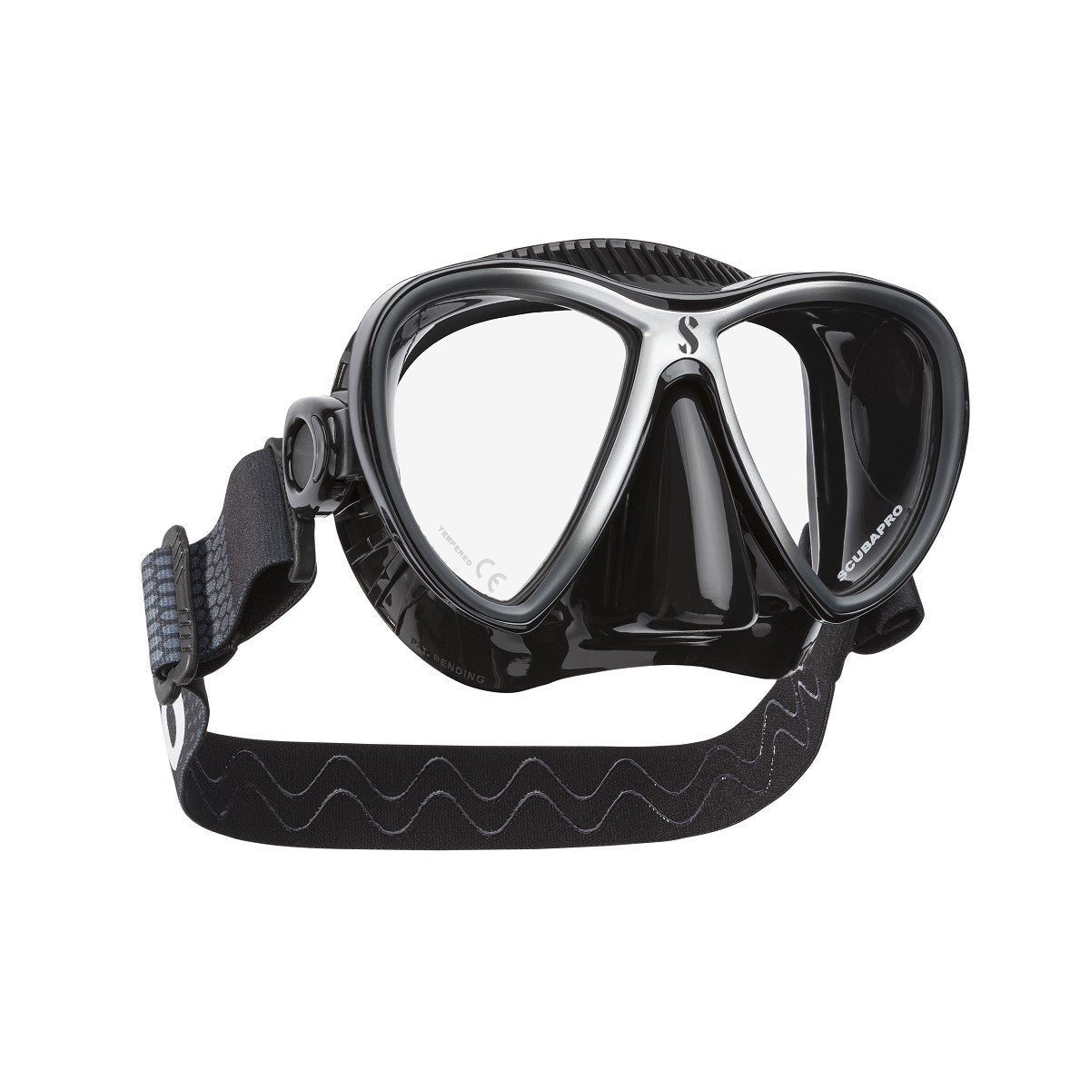 Scubapro Synergy Twin Dive Mask with Comfort Strap-Black/Black/Silver-Black Skirt-