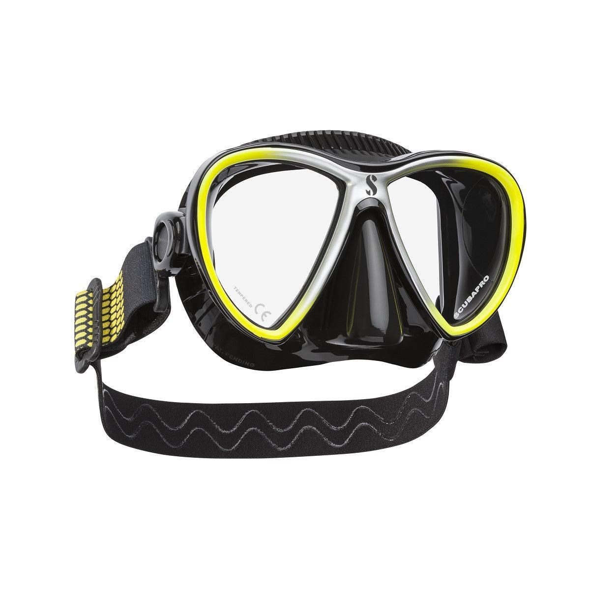 Scubapro Synergy Twin Dive Mask with Comfort Strap-Black/Yellow/Silver-Black Skirt-
