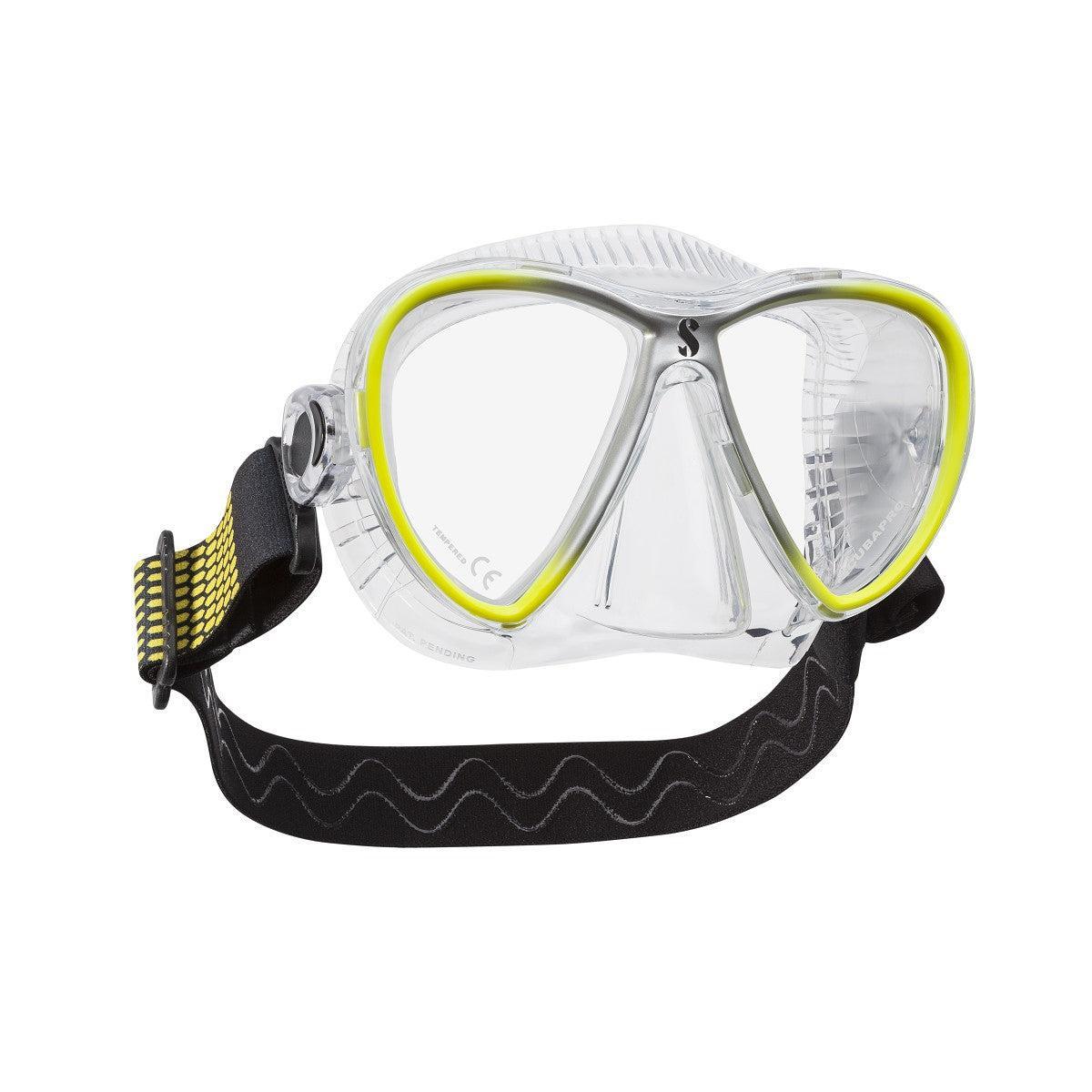 Scubapro Synergy Twin Dive Mask with Comfort Strap-Clear/Yellow/Silver-Clear Skirt-