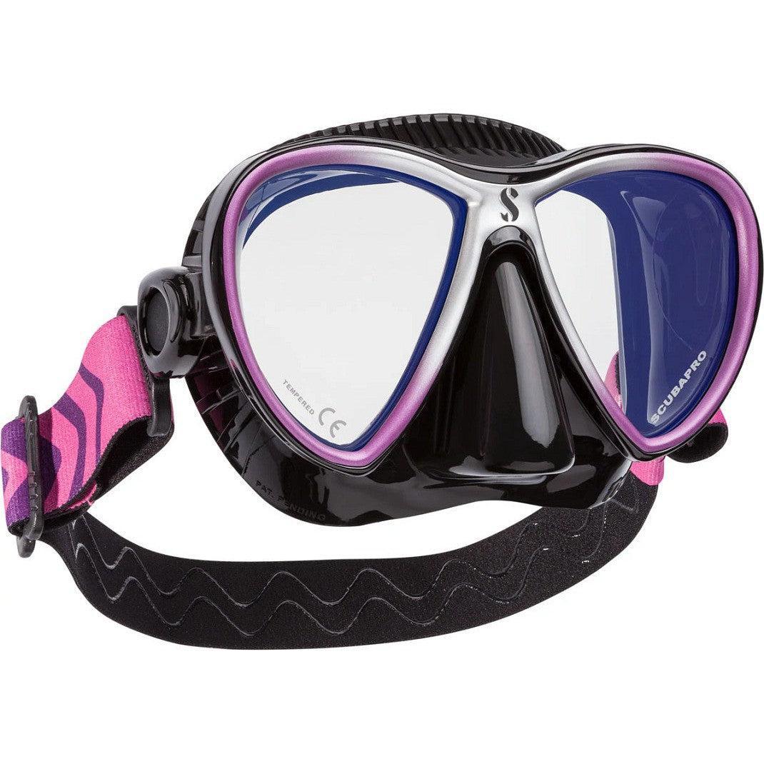 Scubapro Synergy Twin Dive Mask with Comfort Strap-Mirrored Lens w/Comfort Strap Black/Purple/Silver-Black Skirt-