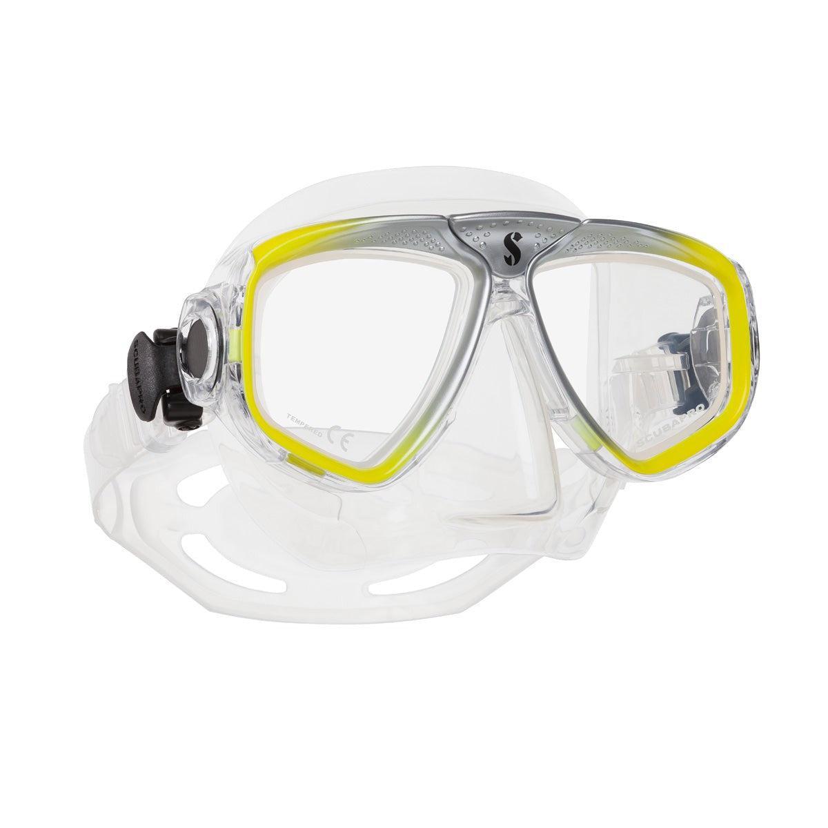 Scubapro Zoom Low-Volume Dual Lens Scuba Diving Mask-Clear Silicone/Yellow Silver-