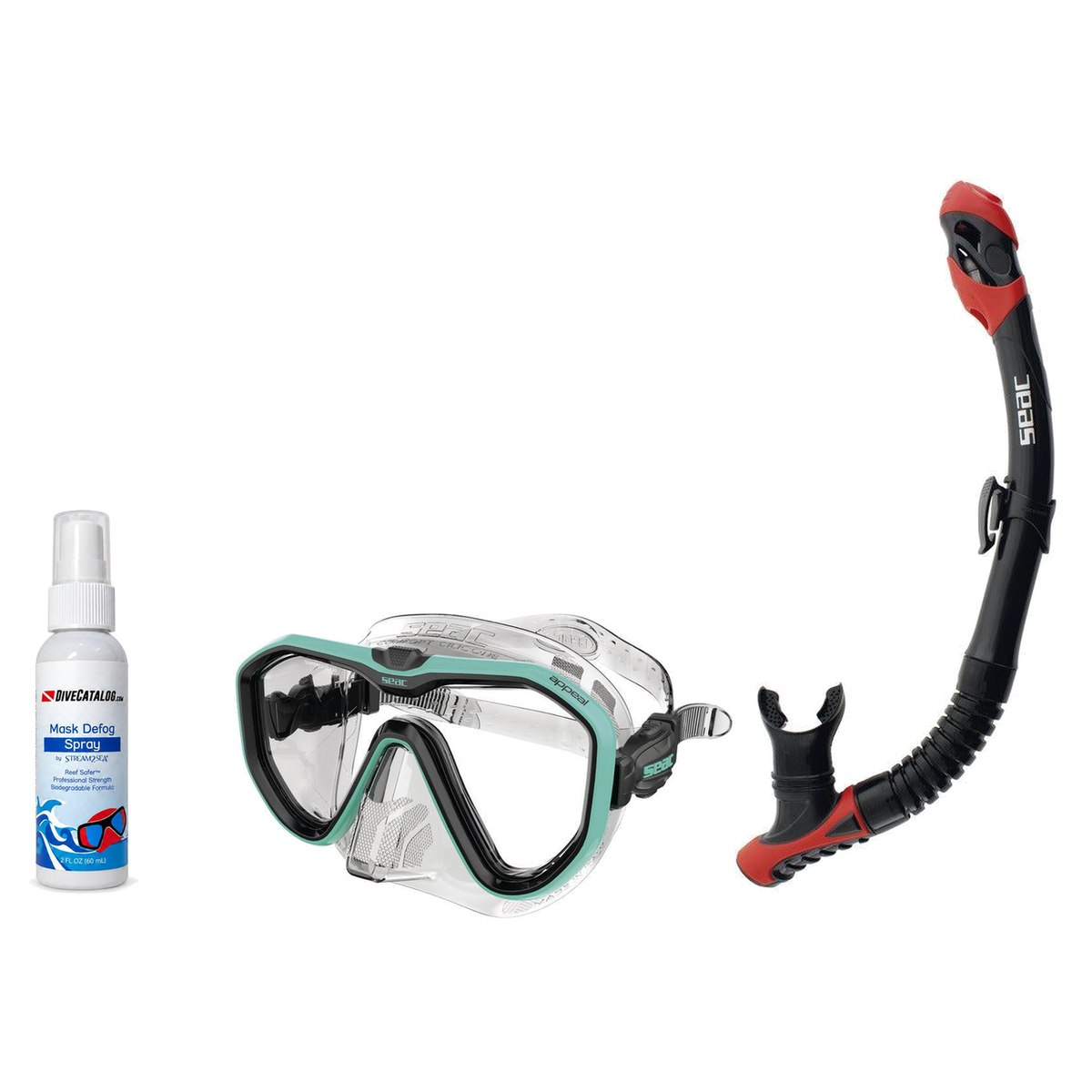 Seac Mask + Snorkel Package – Appeal Mask + Reverse Dry Snorkel + Free Mask Defog Spray — Clear Tiffany, Seac Reverse Dry Sn…
