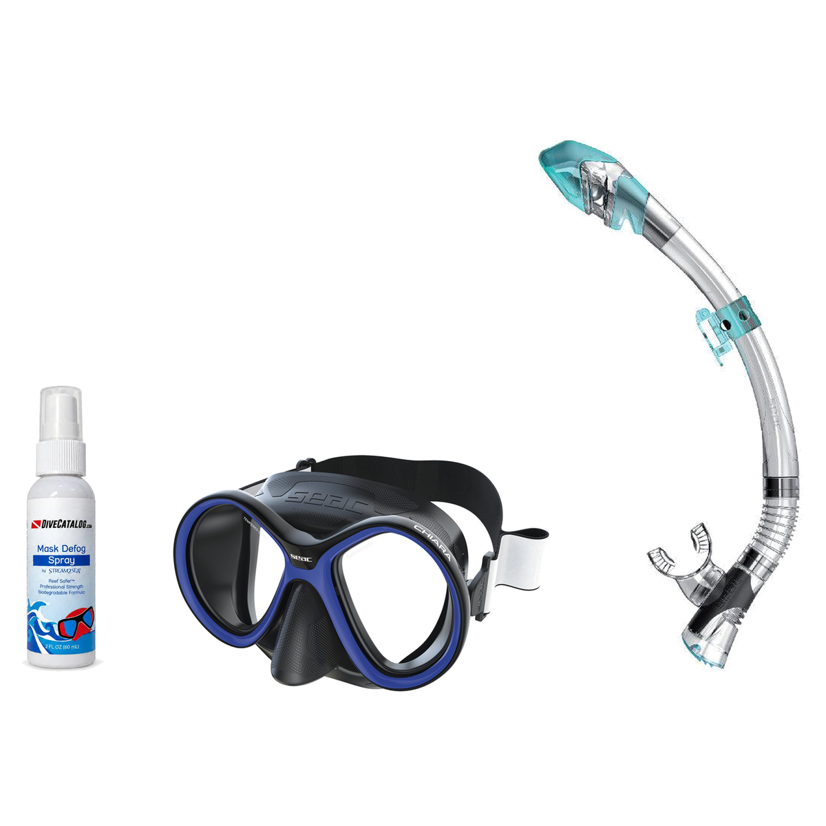 Seac Mask + Snorkel Package – Chiara Mask + Reverse Dry Snorkel + Free Mask Defog Spray — Black/Blue, Seac Fast Tech Dry Adu…