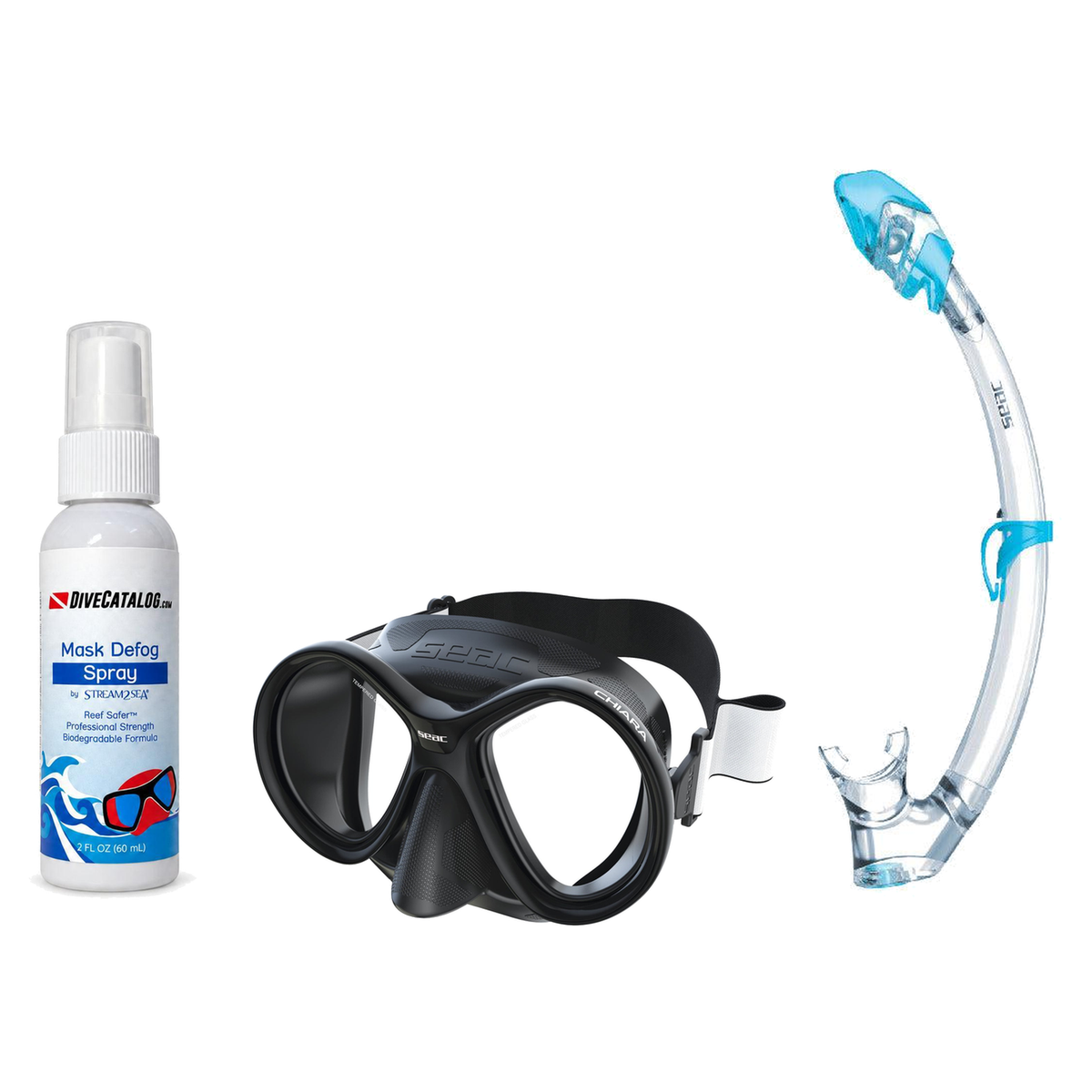 Seac Mask + Snorkel Package – Chiara Mask + Reverse Dry Snorkel + Free Mask Defog Spray — Black/Black, Seac Tribe Dry Scuba…