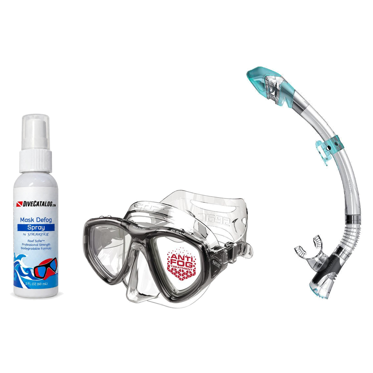 Seac Mask + Snorkel Package – Clear Anti-Fog Mask + Reverse Dry Snorkel + Free Mask Defog Spray — Black/Transparent, Seac Fa…