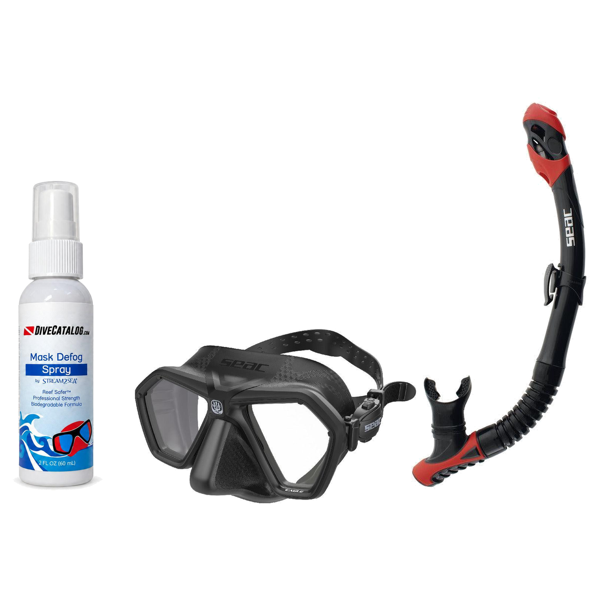 Seac Mask + Snorkel Package – Eagle Low Volume Mask + Reverse Dry Snorkel + Free Mask Defog Spray — includes Seac Eagle S Co…