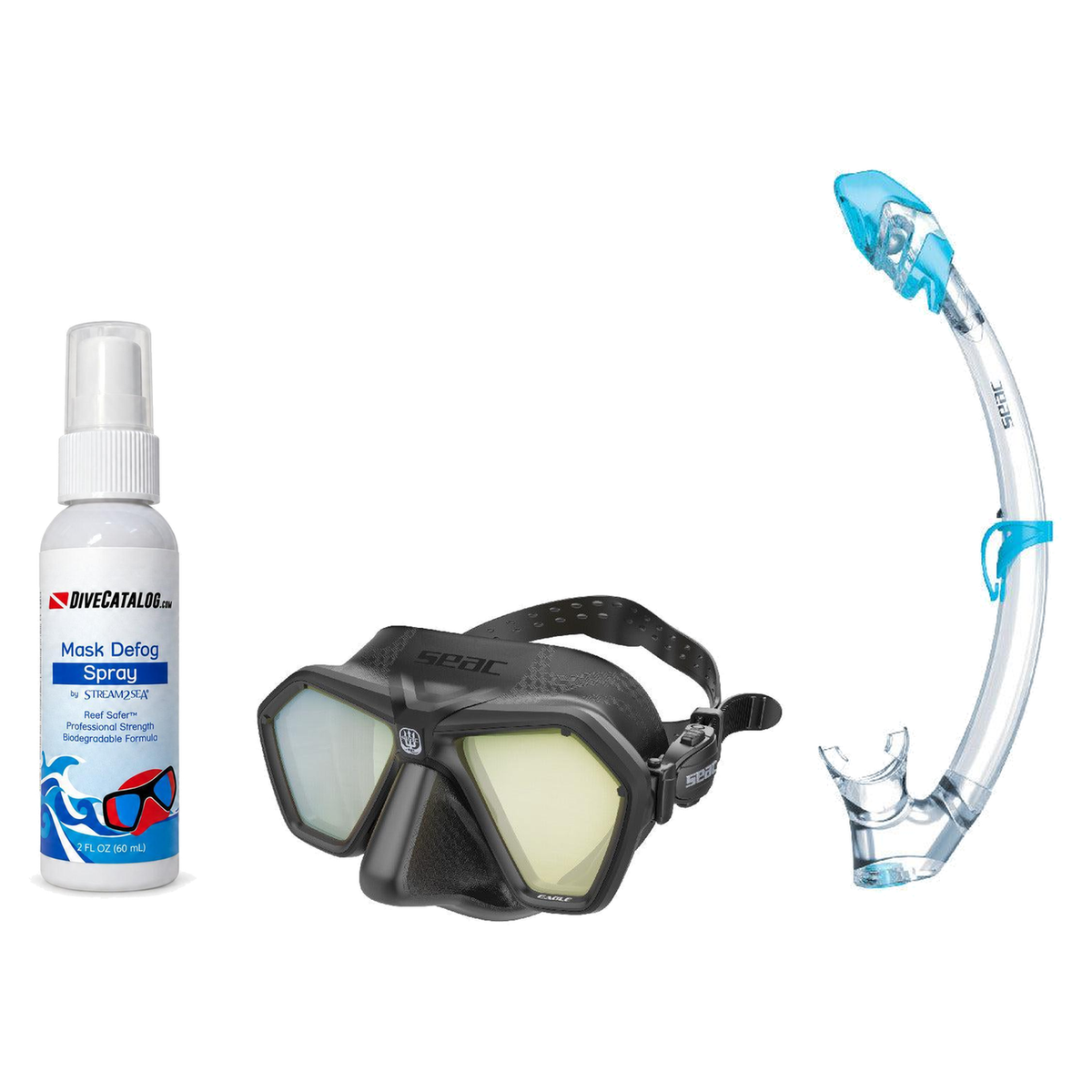 Seac Mask + Snorkel Package – Eagle Low Volume Mask + Reverse Dry Snorkel + Free Mask Defog Spray — Black/Yellow, Seac Tribe…