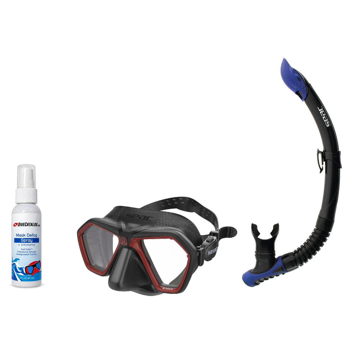 Seac Mask + Snorkel Package – Eagle Low Volume Mask + Reverse Dry Snorkel + Free Mask Defog Spray — Red, Seac Reverse Snorke…