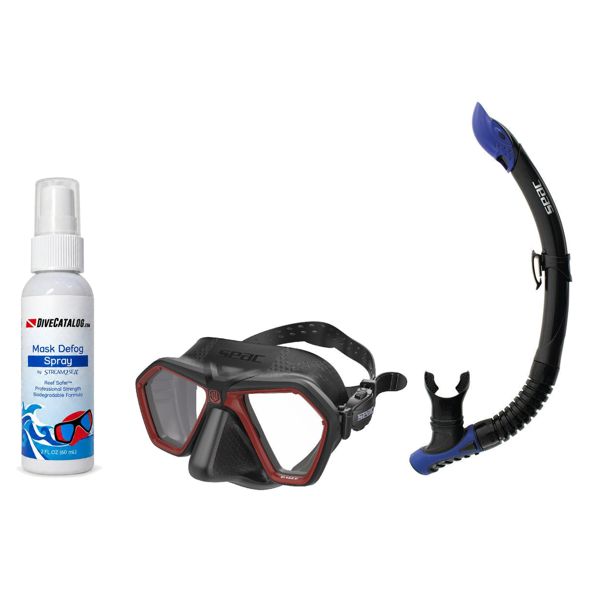 Seac Mask + Snorkel Package – Eagle Low Volume Mask + Reverse Dry Snorkel + Free Mask Defog Spray — Red, Seac Reverse Snorke…