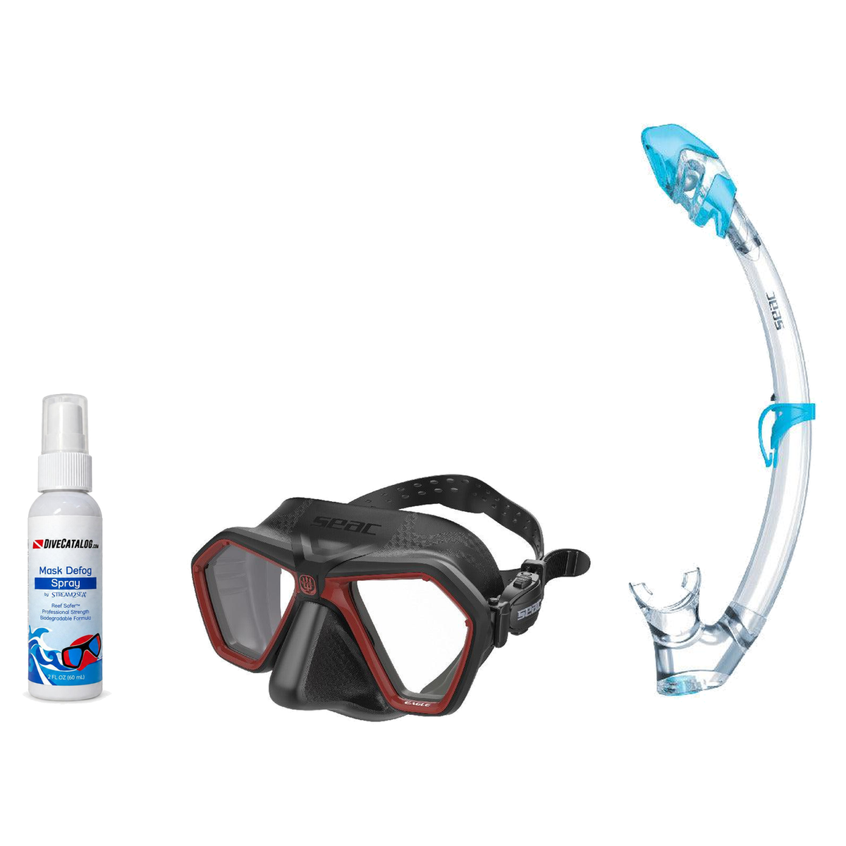 Seac Mask + Snorkel Package – Eagle Low Volume Mask + Reverse Dry Snorkel + Free Mask Defog Spray — Red, Seac Tribe Dry Scub…