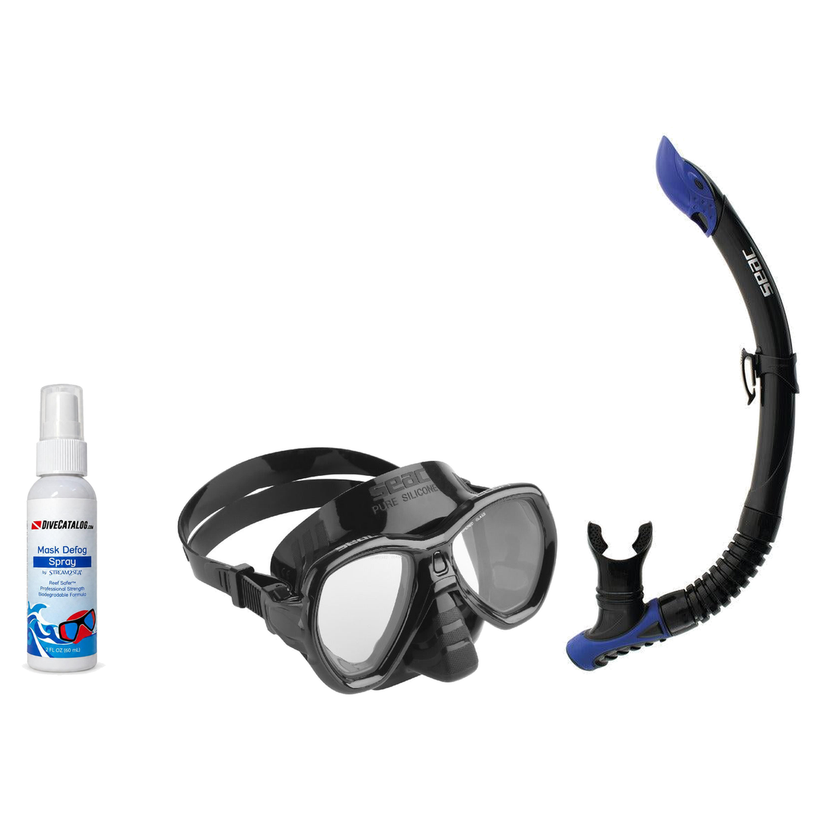Seac Mask + Snorkel Package – Elba Adult Mask + Tribe Dry Snorkel + Free Mask Defog Spray — Black, Seac Reverse Snorkel Anti…
