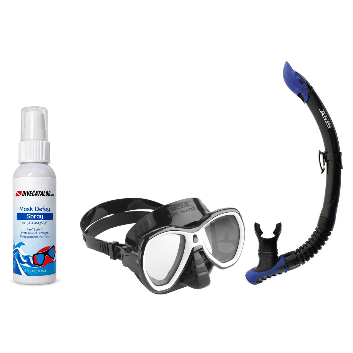 Seac Mask + Snorkel Package – Elba Adult Mask + Tribe Dry Snorkel + Free Mask Defog Spray — White, Seac Reverse Snorkel Anti…
