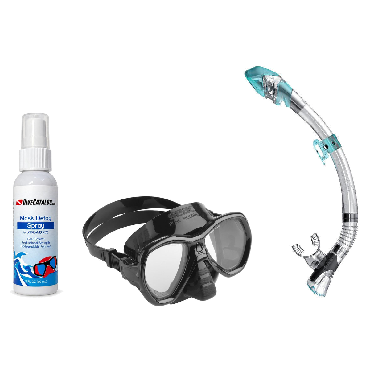 Seac Mask + Snorkel Package – Elba Adult Mask + Tribe Dry Snorkel + Free Mask Defog Spray — Black, Seac Fast Tech Dry Adult…