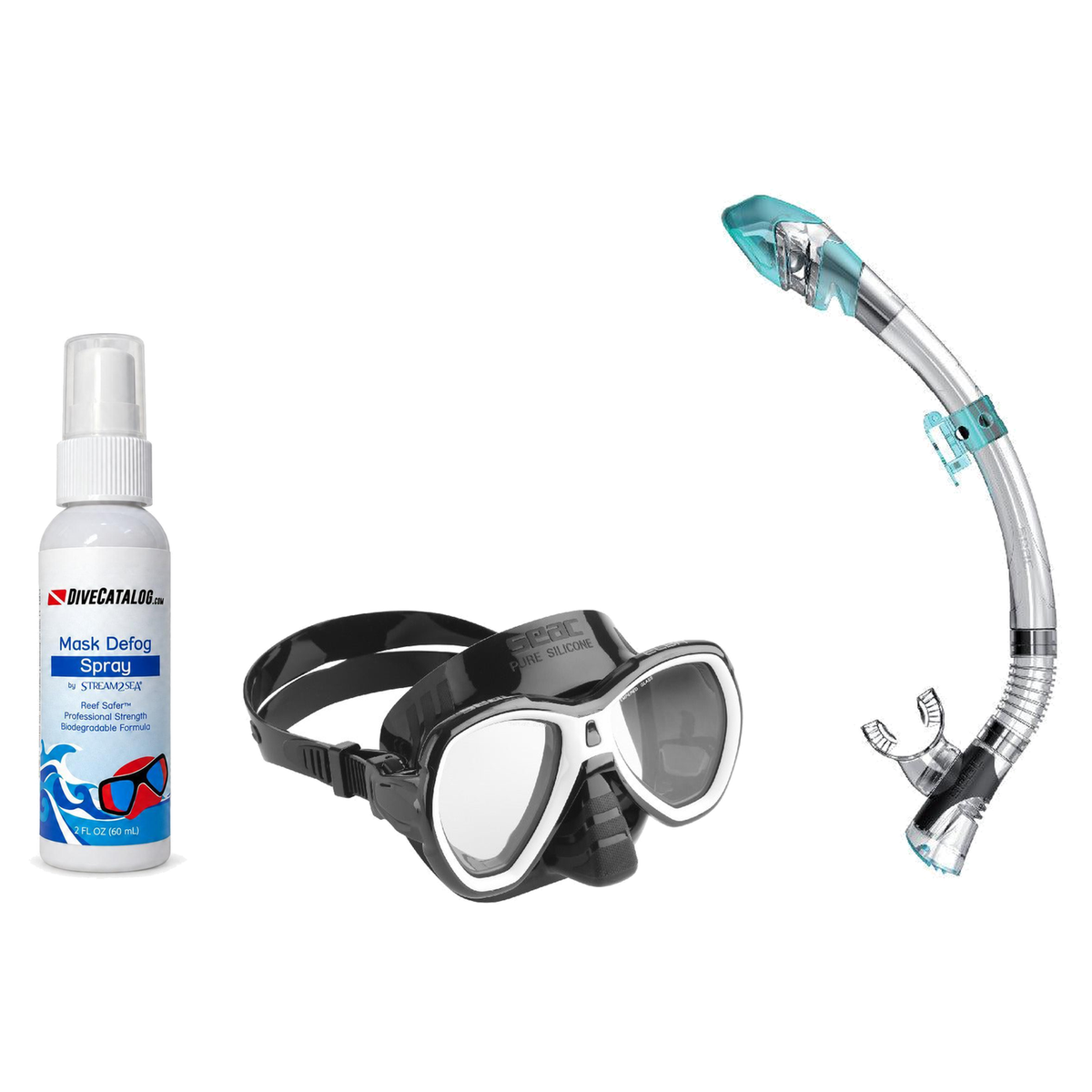Seac Mask + Snorkel Package – Elba Adult Mask + Tribe Dry Snorkel + Free Mask Defog Spray — White, Seac Fast Tech Dry Adult…