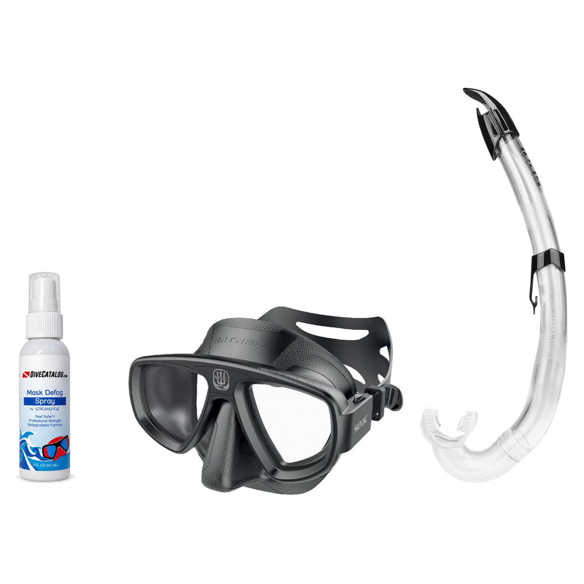 Seac Mask + Snorkel Package – Extreme 50 Years Mask + Tribe Dry Snorkel + Free Mask Defog Spray — Black, Seac Flash Snorkel