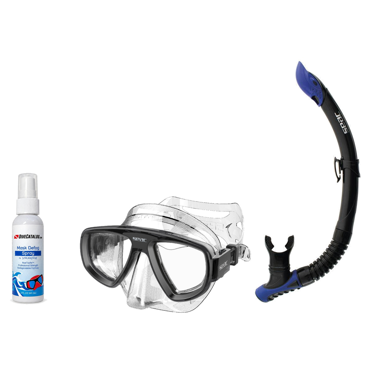 Seac Mask + Snorkel Package – Extreme 50 Years Mask + Tribe Dry Snorkel + Free Mask Defog Spray — Black/Clear, Seac Reverse…