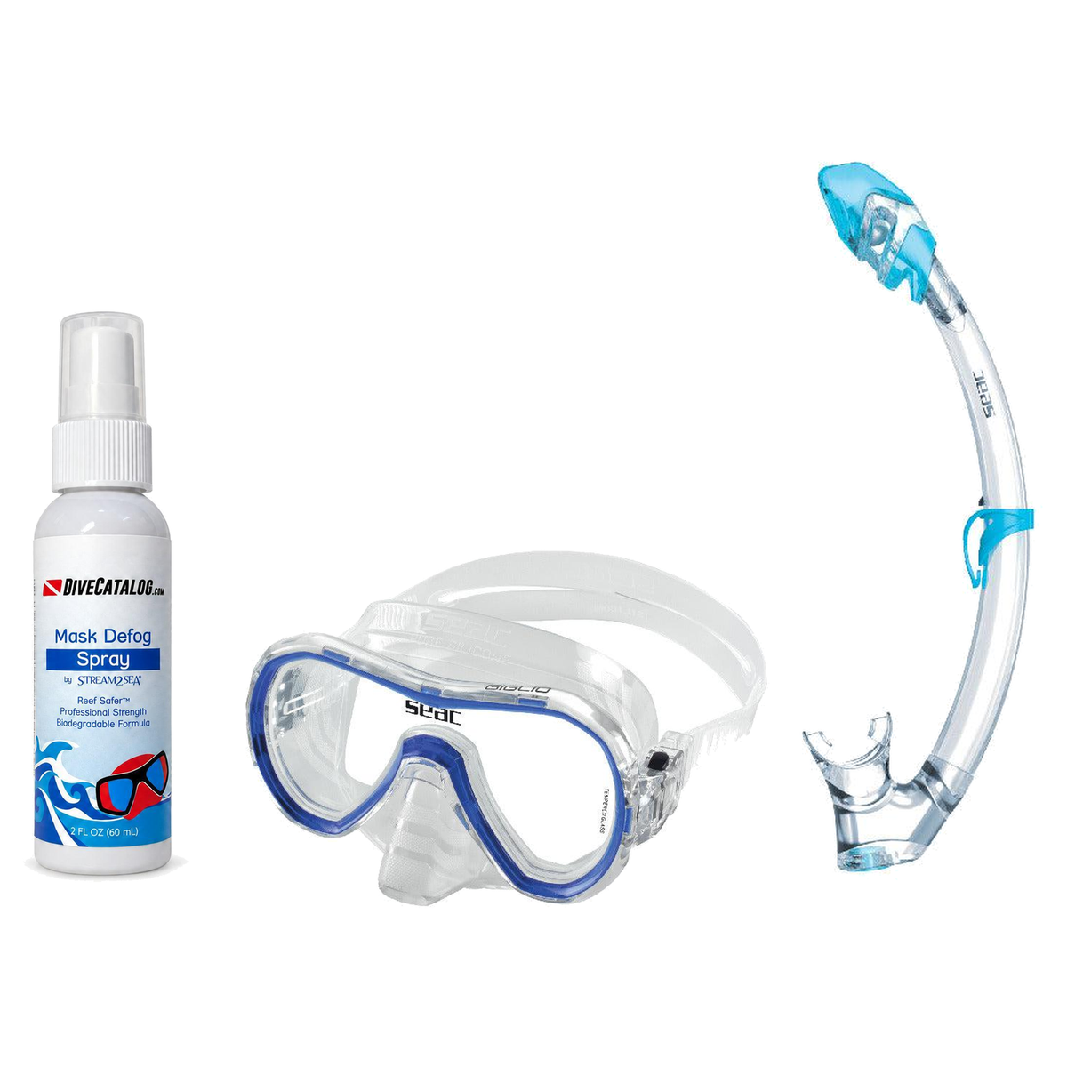 Seac Mask + Snorkel Package – Giglio Adult Mask + Tribe Dry Snorkel + Free Mask Defog Spray — includes Seac Giglio Silicon A…
