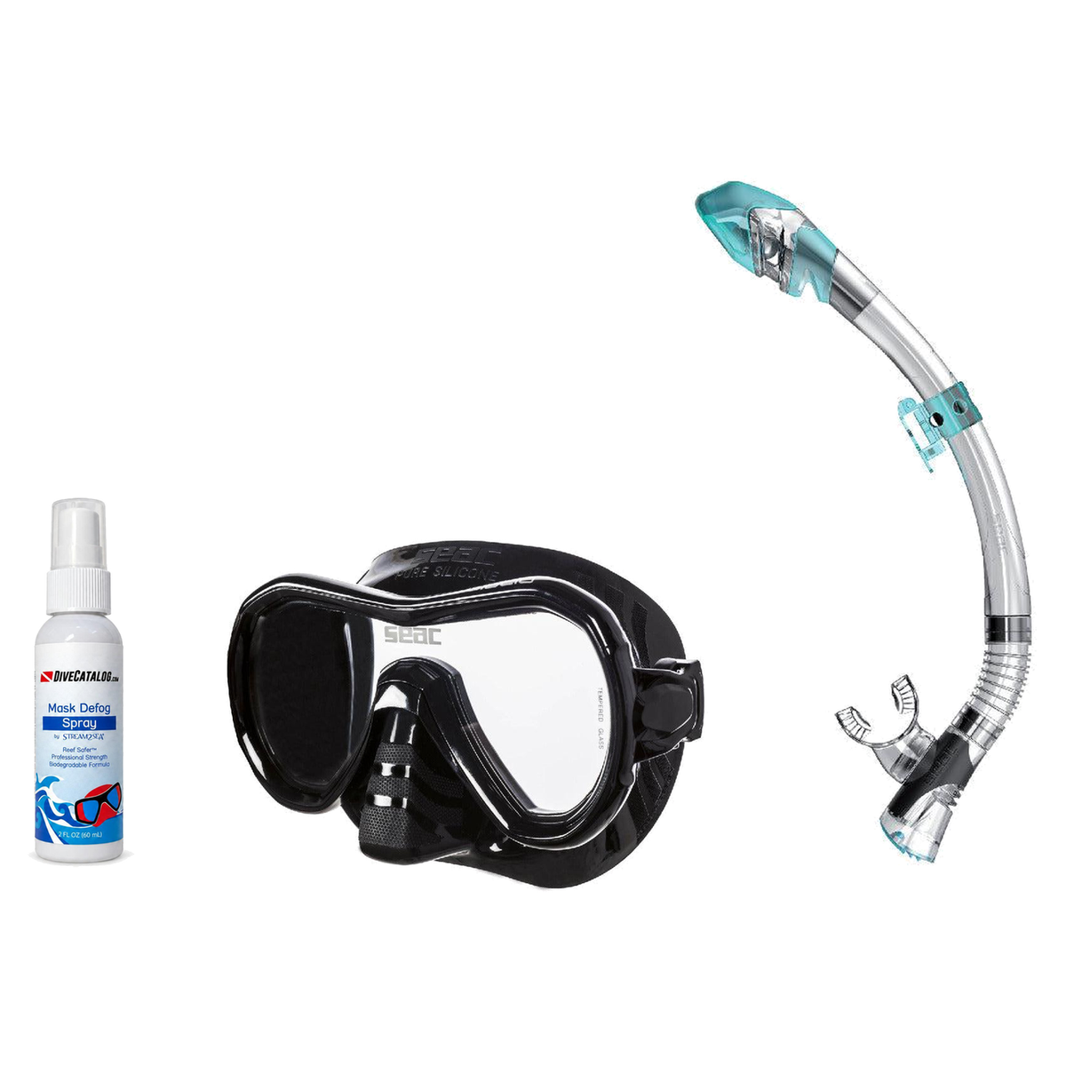Seac Mask + Snorkel Package – Giglio Adult Mask + Tribe Dry Snorkel + Free Mask Defog Spray — Black, Seac Fast Tech Dry Adul…