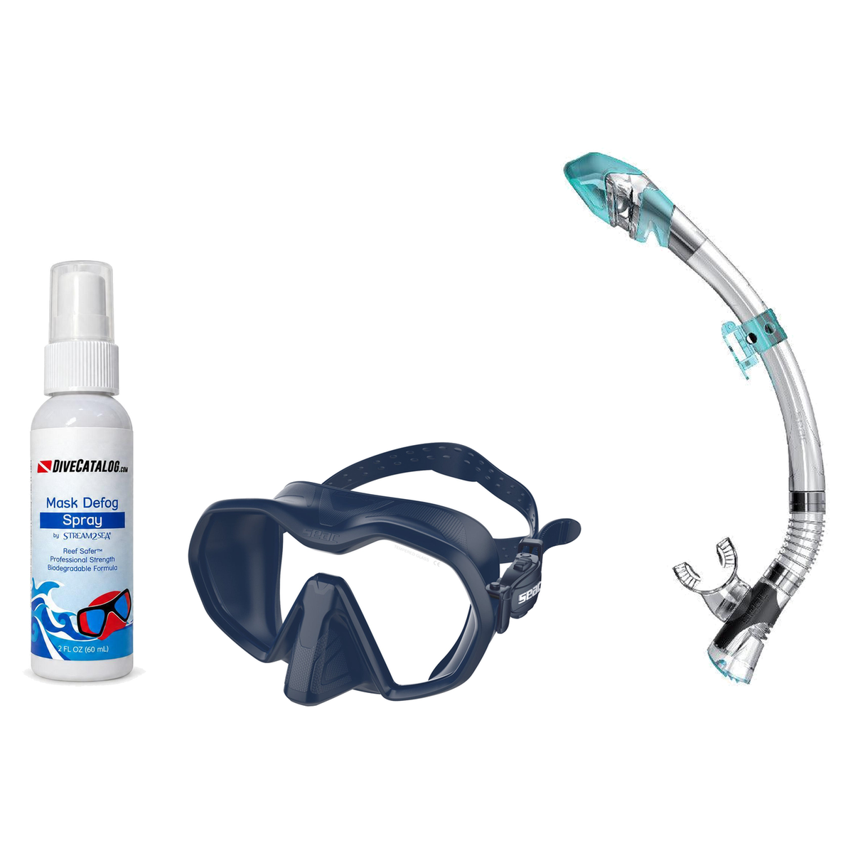Seac Mask + Snorkel Package – Icona Mask + Reverse Dry Snorkel + Free Mask Defog Spray — Blue/Blue, Seac Fast Tech Dry Adult…