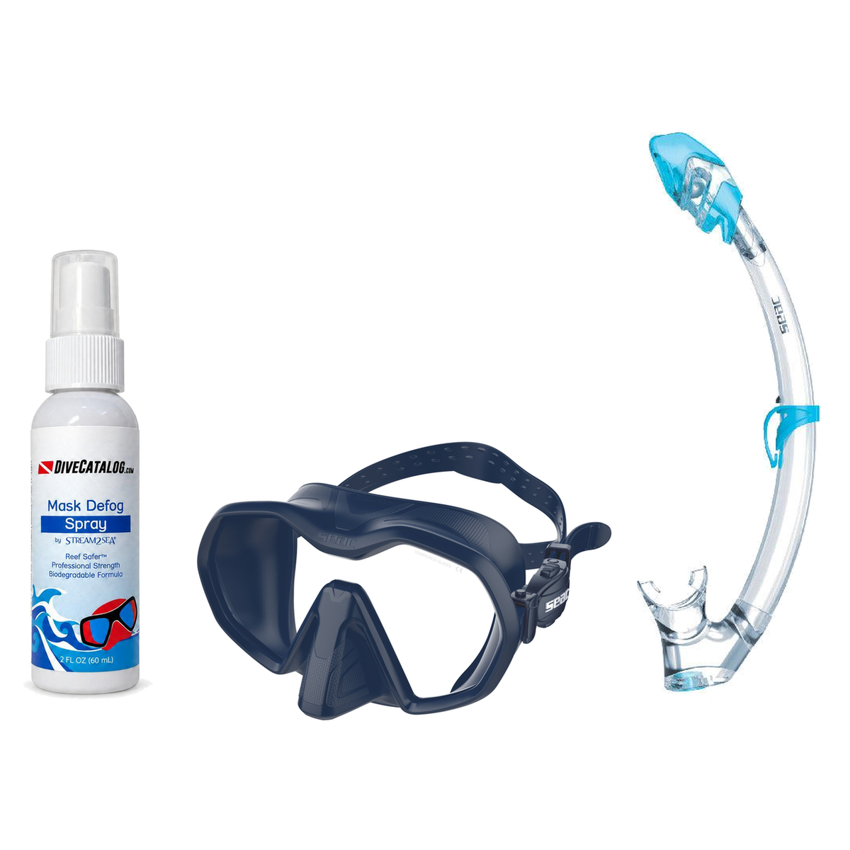 Seac Mask + Snorkel Package – Icona Mask + Reverse Dry Snorkel + Free Mask Defog Spray — Blue/Blue, Seac Tribe Dry Scuba Div…