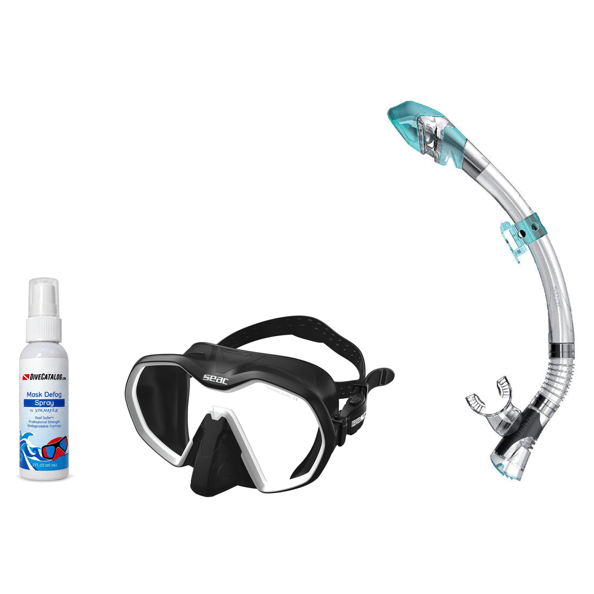 Seac Mask + Snorkel Package – Icona Mask + Reverse Dry Snorkel + Free Mask Defog Spray — Black/White, Seac Fast Tech Dry Adu…