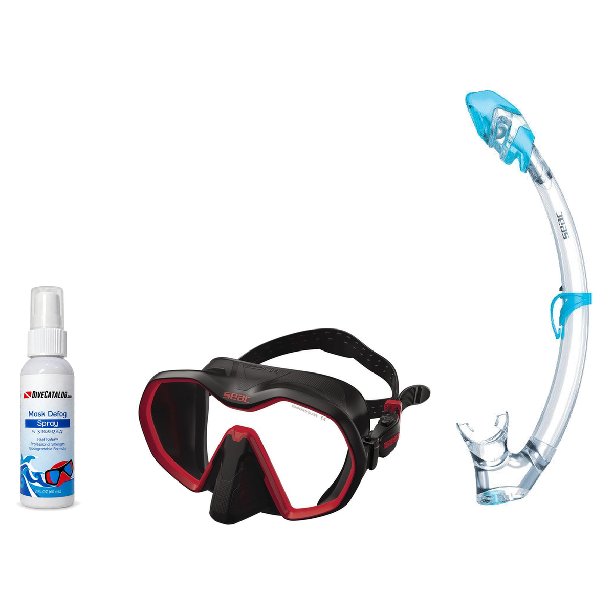 Seac Mask + Snorkel Package – Icona Mask + Reverse Dry Snorkel + Free Mask Defog Spray — Black/Red, Seac Tribe Dry Scuba Div…