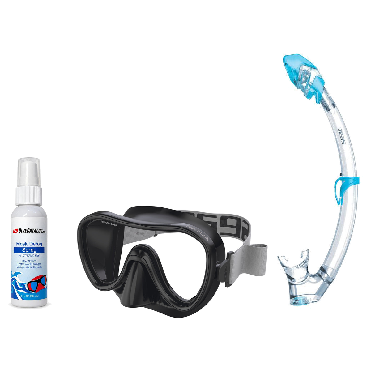 Seac Mask + Snorkel Package – Natua Mask + Tribe Dry Snorkel + Free Mask Defog Spray — includes Seac Natua Snorkel and Dive…
