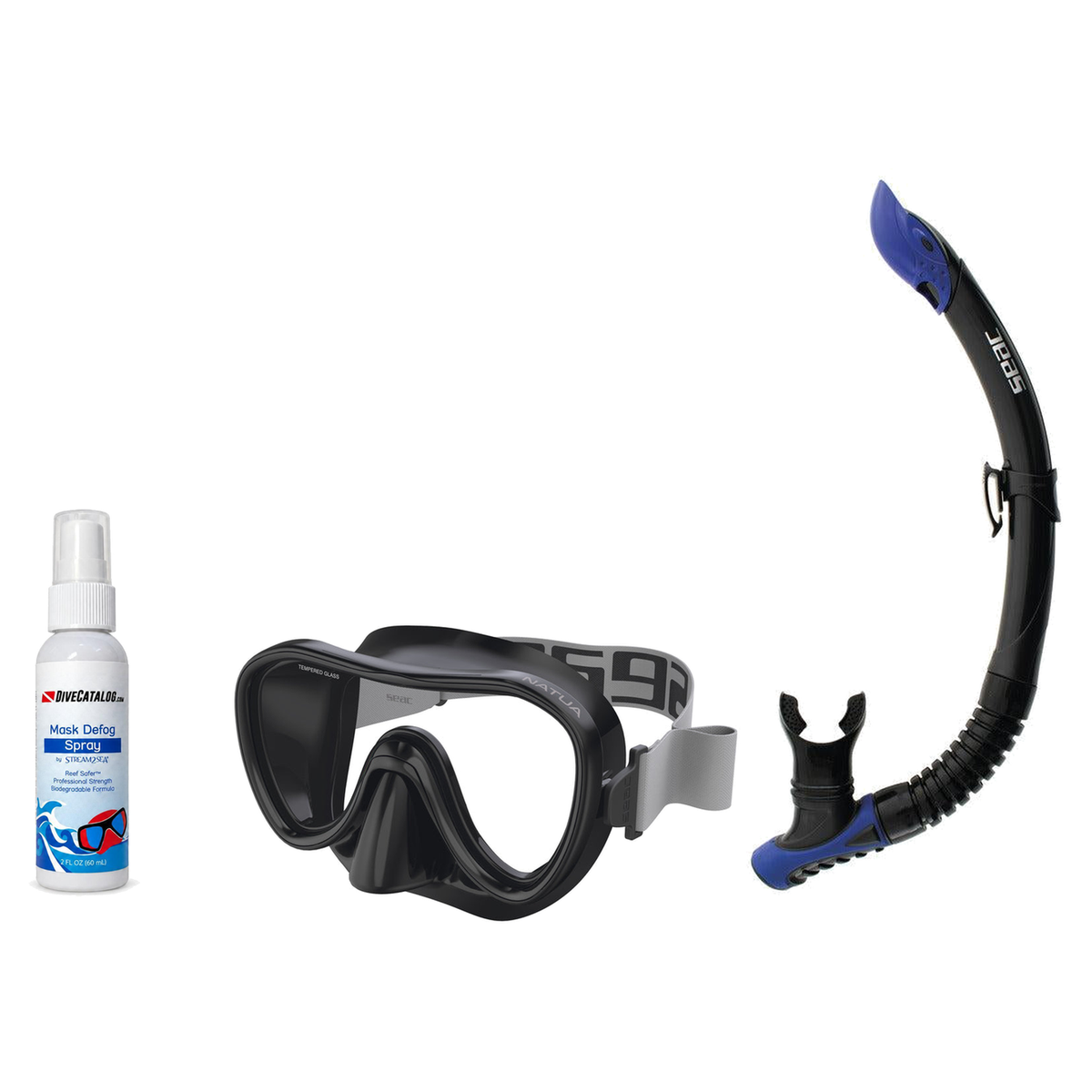 Seac Mask + Snorkel Package – Natua Mask + Tribe Dry Snorkel + Free Mask Defog Spray — Clear Black, Seac Reverse Snorkel Ant…