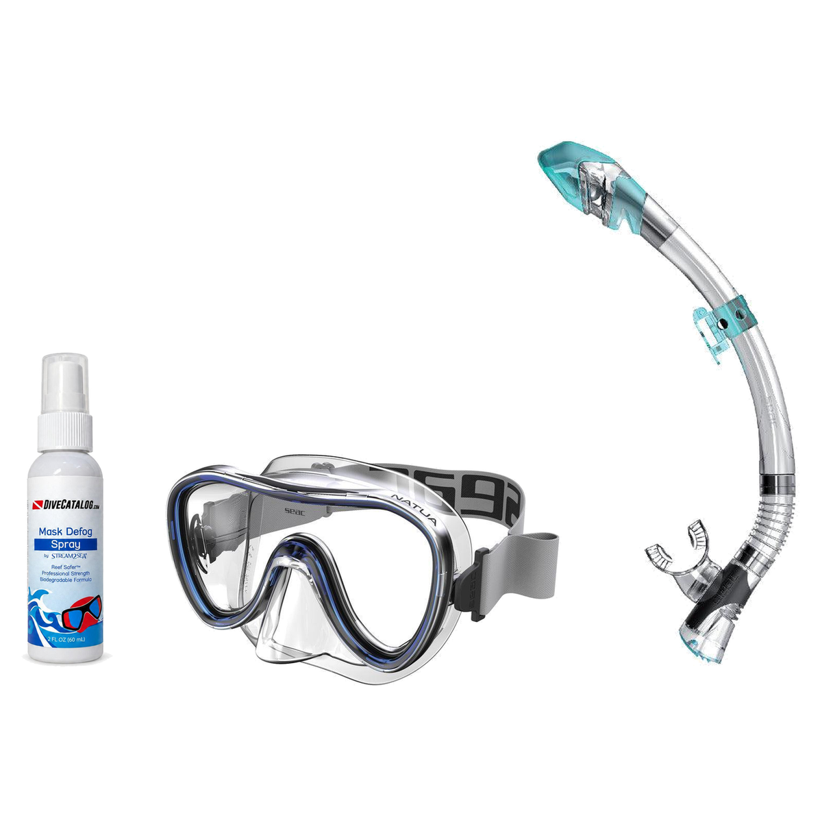 Seac Mask + Snorkel Package – Natua Mask + Tribe Dry Snorkel + Free Mask Defog Spray — Clear Blue, Seac Fast Tech Dry Adult…
