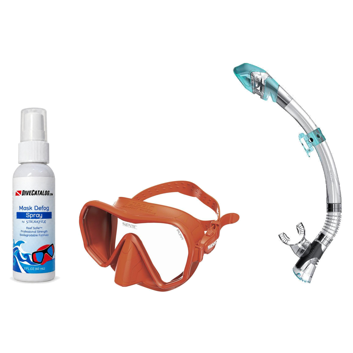 Seac Mask + Snorkel Package – Pura Anti-Fog Mask + Reverse Dry Snorkel + Free Mask Defog Spray — Orange, Seac Fast Tech Dry…