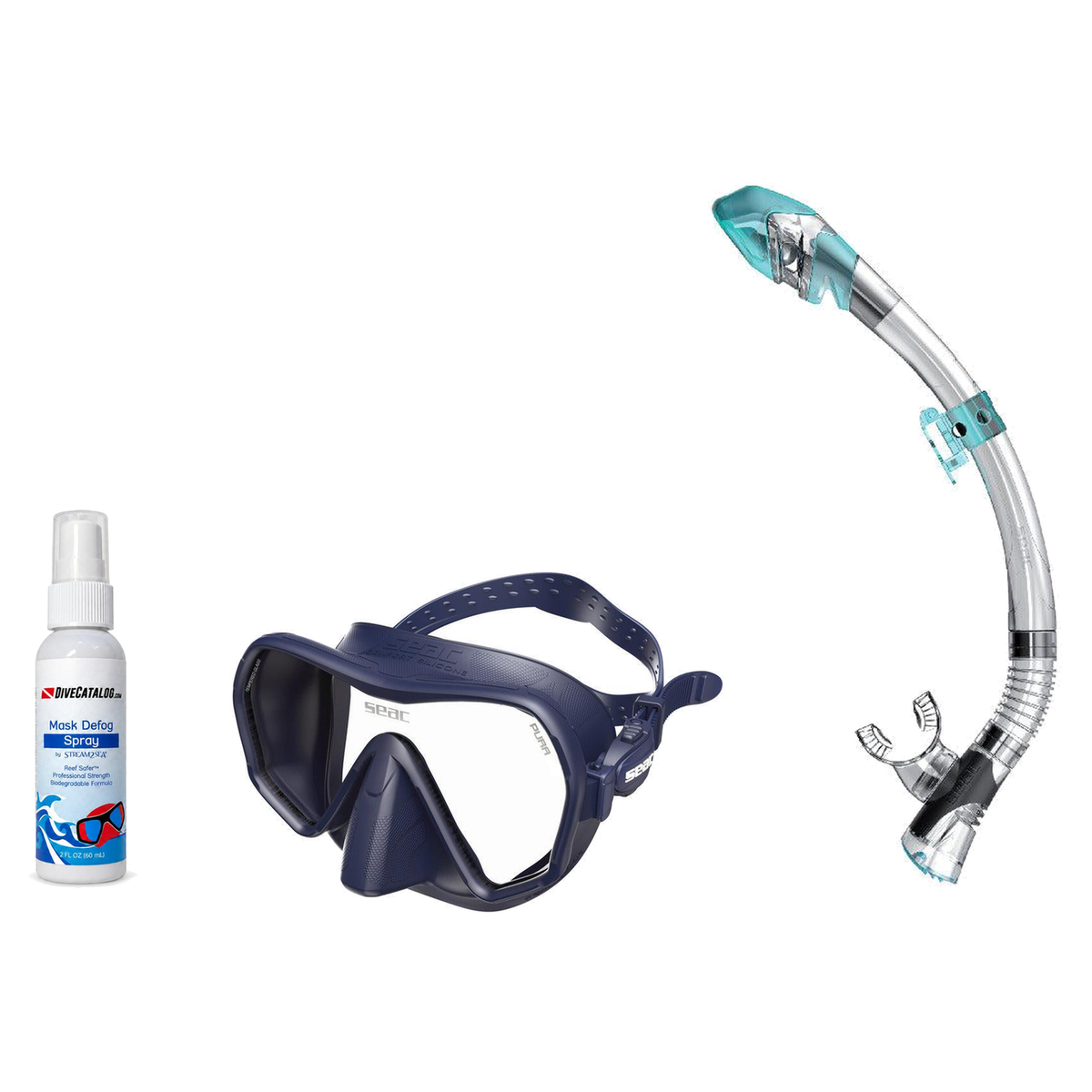 Seac Mask + Snorkel Package – Pura Anti-Fog Mask + Reverse Dry Snorkel + Free Mask Defog Spray — Blue, Seac Fast Tech Dry Ad…