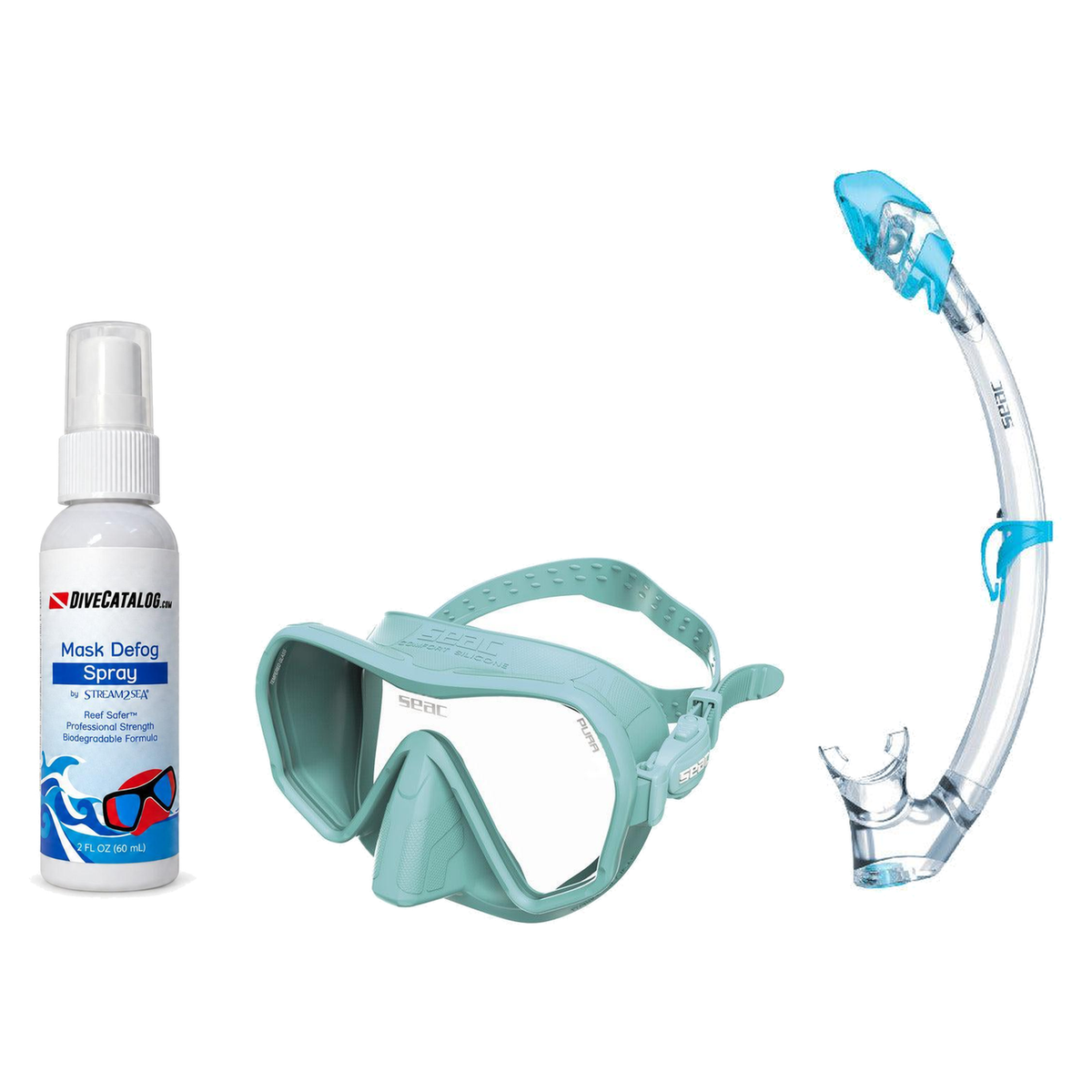 Seac Mask + Snorkel Package – Pura Anti-Fog Mask + Reverse Dry Snorkel + Free Mask Defog Spray — Tiffany, Seac Tribe Dry Scu…