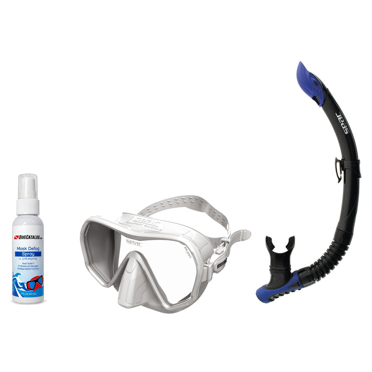 Seac Mask + Snorkel Package – Pura Anti-Fog Mask + Reverse Dry Snorkel + Free Mask Defog Spray — White, Seac Reverse Snorkel…