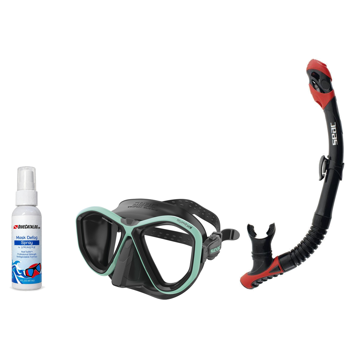 Seac Mask + Snorkel Package – Symbol Mask + Reverse Dry Snorkel + Free Mask Defog Spray — Black / Tiffany, Seac Reverse Dry…