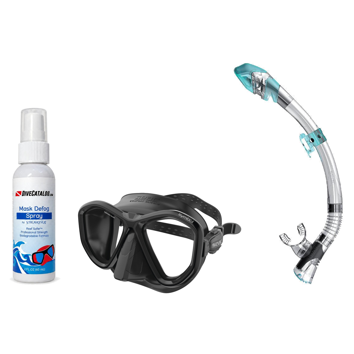 Seac Mask + Snorkel Package – Symbol Mask + Reverse Dry Snorkel + Free Mask Defog Spray — Black, Seac Fast Tech Dry Adult Sc…