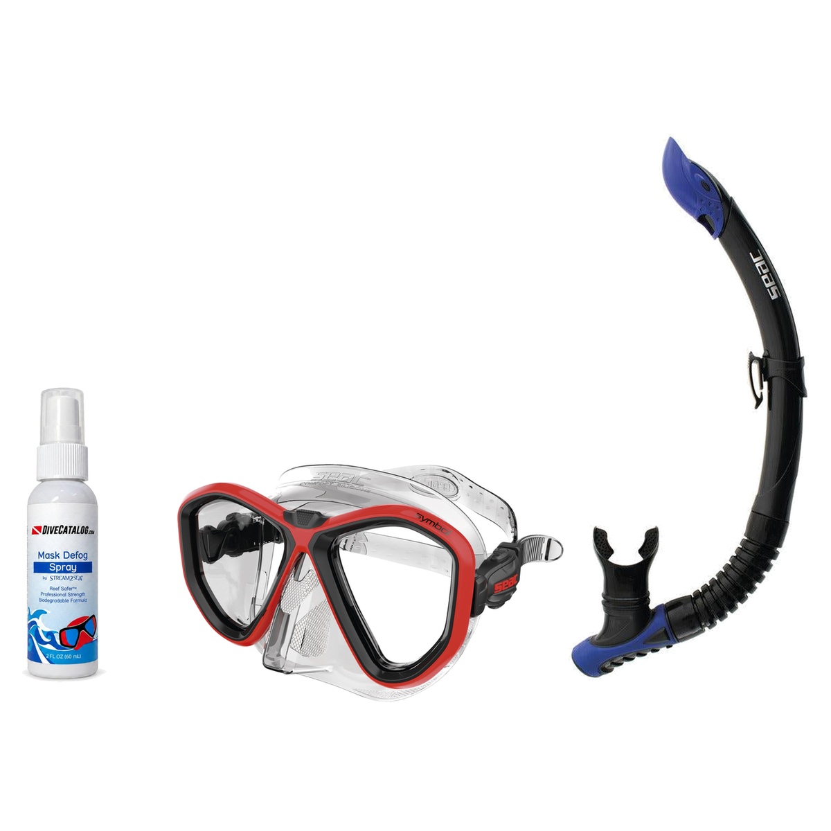Seac Mask + Snorkel Package – Symbol Mask + Reverse Dry Snorkel + Free Mask Defog Spray — Red, Seac Reverse Snorkel Anti-Spl…