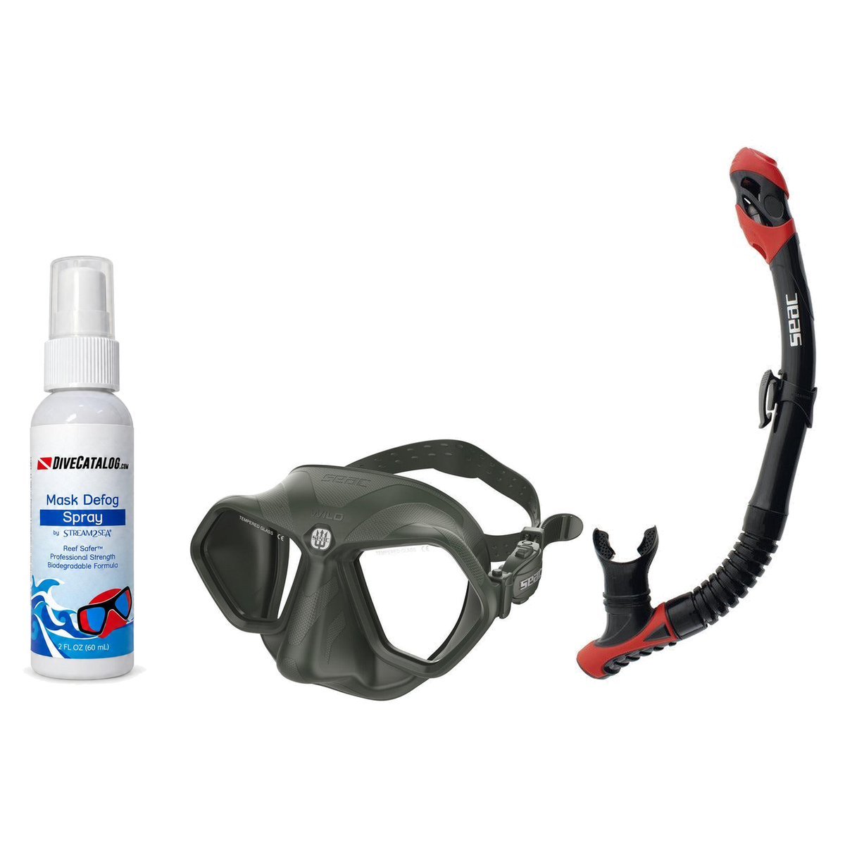 Seac Mask + Snorkel Package – Wild Anti-Fog Dual Lens Mask + Reverse Dry Snorkel + Free Mask Defog Spray — Green, Seac Rever…