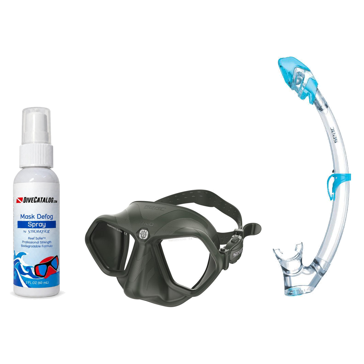 Seac Mask + Snorkel Package – Wild Anti-Fog Dual Lens Mask + Reverse Dry Snorkel + Free Mask Defog Spray — Green, Seac Tribe…