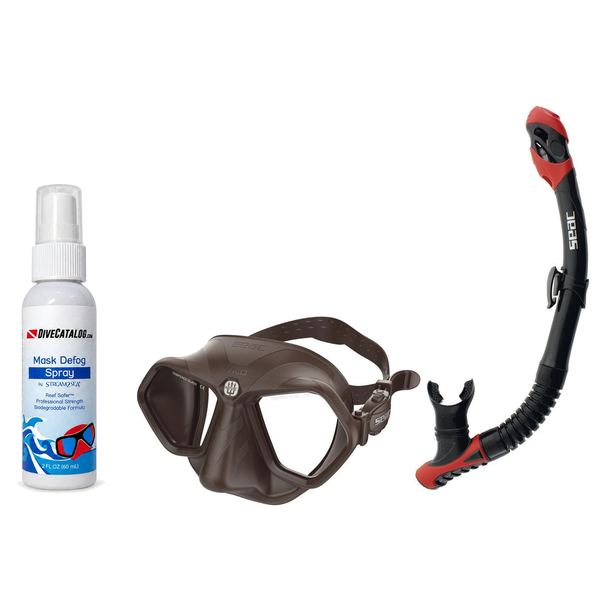 Seac Mask + Snorkel Package – Wild Anti-Fog Dual Lens Mask + Reverse Dry Snorkel + Free Mask Defog Spray — Brown, Seac Rever…