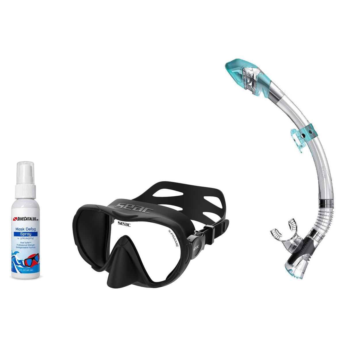 Seac Mask + Snorkel Package – X-Frame Mask + Reverse Dry Snorkel + Free Mask Defog Spray — Black, Seac Fast Tech Dry Adult S…