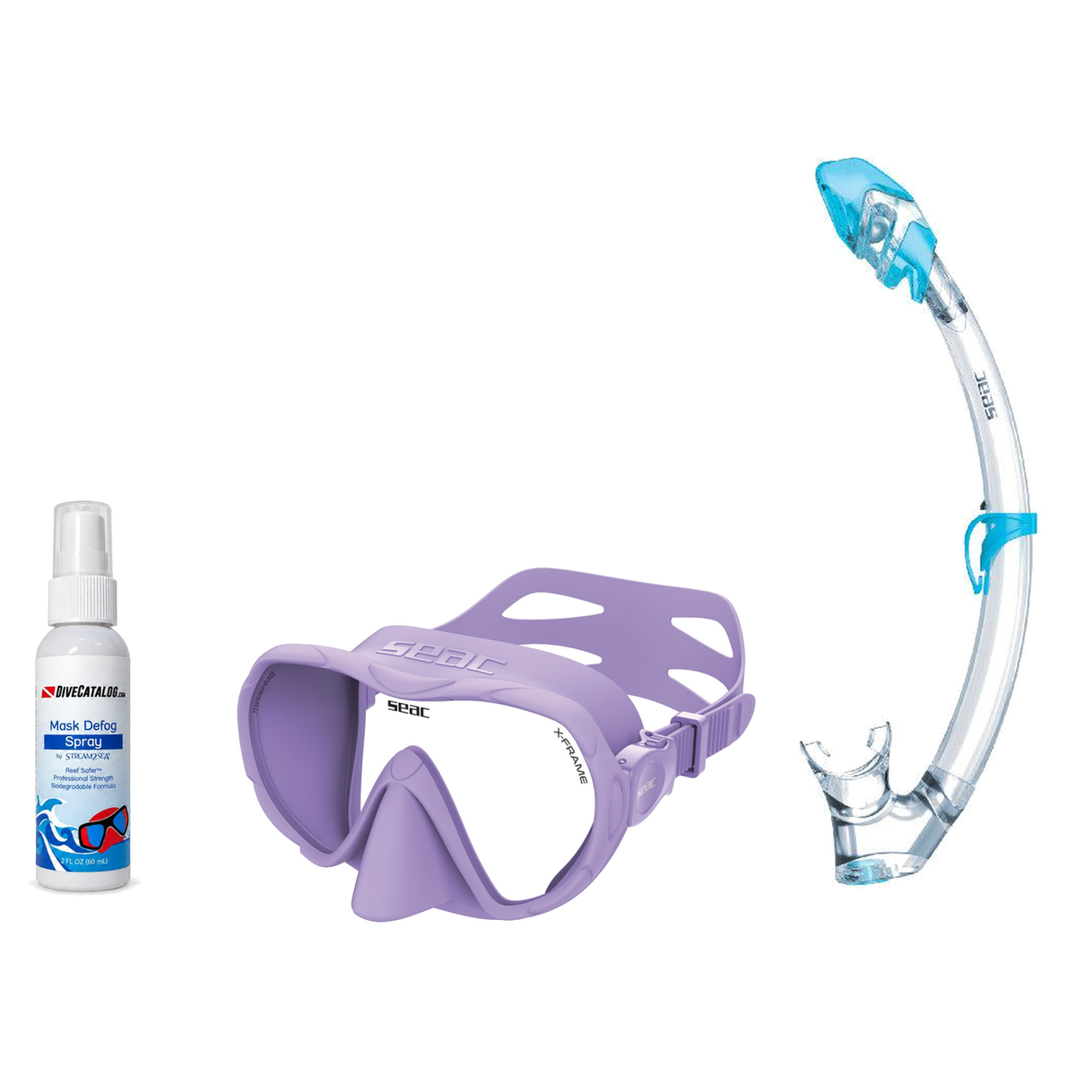 Seac Mask + Snorkel Package – X-Frame Mask + Reverse Dry Snorkel + Free Mask Defog Spray — Lilac, Seac Tribe Dry Scuba Divin…