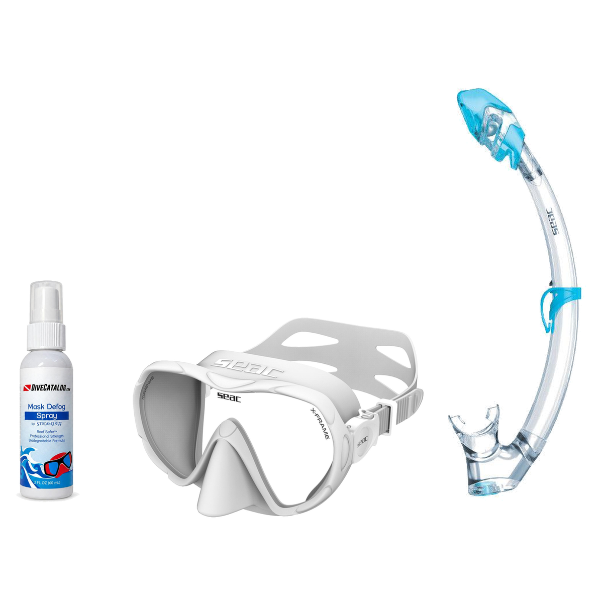 Seac Mask + Snorkel Package – X-Frame Mask + Reverse Dry Snorkel + Free Mask Defog Spray — White, Seac Tribe Dry Scuba Divin…